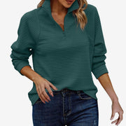 Emilia | Damenpullover mit Reißverschluss Stehkragen Rippstrick Oversize Sweatshirt – Grün