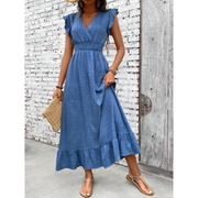 Daria | Damen Sommerkleid Maxi Boho Blau – Blau