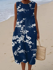 Tess – Elegantes Midi-Kleid mit Blumenmuster – Blau
