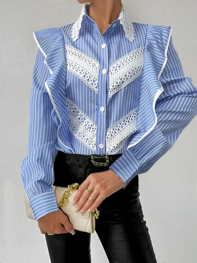 Rosalia | Elegantes gestreiftes Langarmshirt mit Spitze und Rüschendetails