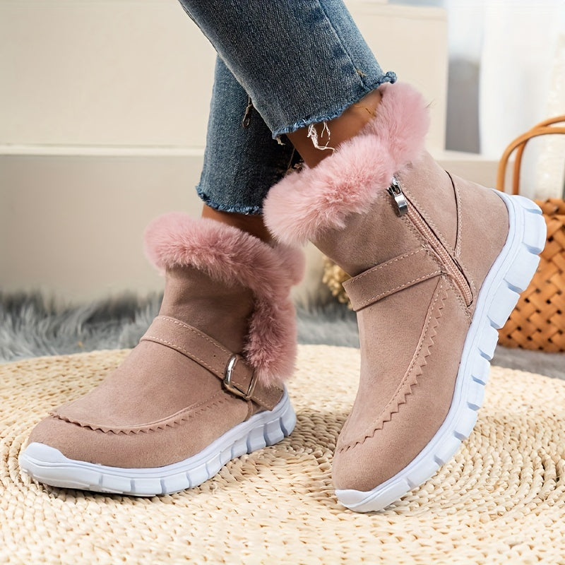 Winterschuhe Damen Stiefel | Seitlicher Reißverschluss mit Riemendetail