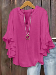 Norabelle - Elegante Bluse mit Rüschenärmeln – Knallpink