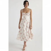 Linsay Blumenkleid – Midi-Kleid mit Korsett & Seitenschlitz – Rosa