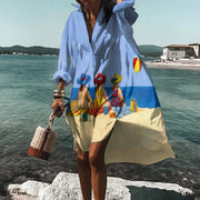 Helga | Damen Sommer Lässiges Hemdkleid – Blau