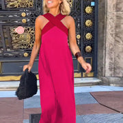 Ärmelloses Maxikleid für Damen mit gekreuztem Rücken – Rosarot