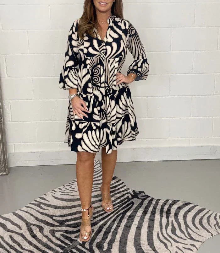 Fenella bedrucktes Kleid mit V-Ausschnitt