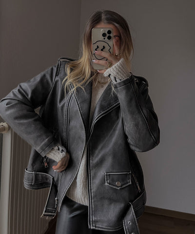 Zita - vegane lederjacke in ubergröbe dunkelgrau
