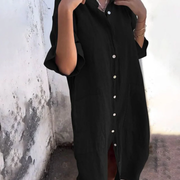 Dilan | Damen Sommerkleid Maxi Lang Boho Mit Knöpfen – Schwarz