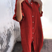 Dilan | Damen Sommerkleid Maxi Lang Boho Mit Knöpfen – Rot