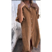 Dilan | Damen Sommerkleid Maxi Lang Boho Mit Knöpfen – Khaki
