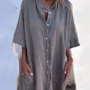 Dilan | Damen Sommerkleid Maxi Lang Boho Mit Knöpfen – Grau