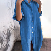Dilan | Damen Sommerkleid Maxi Lang Boho Mit Knöpfen – Blau