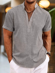 Daniel | Herren Sommer Henley Kurzarm Shirt – Grau