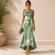 Dorothea | Damen Sommerkleid Midi Boho Elegant Floral – Grün