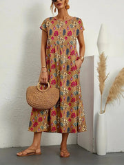 Clara | Leichtes Kleid mit elegantem Blumenmuster – Braun
