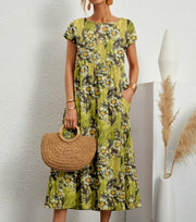 Clara | Leichtes Kleid mit elegantem Blumenmuster – Hellgrün