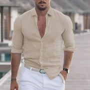 Enzo | Herren hemd Langarm, Casual Sommerhemd mit Kragen – Khaki