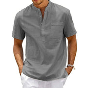 Theo | Herren hemd Kurzarm Henley, Stehkragen Brusttasche – Grau
