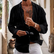 Niko | Herren hemd, offener Kragen Langarm casual – Schwarz