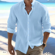Cosimo | Herren hemd Langarm mit Stehkragen, Sommerhemd – Blau