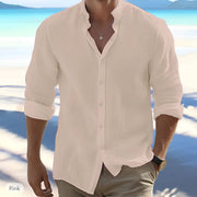 Cosimo | Herren hemd Langarm mit Stehkragen, Sommerhemd – Khaki