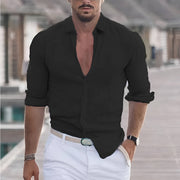 Enzo | Herren hemd Langarm, Casual Sommerhemd mit Kragen – Schwarz