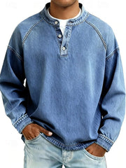 Amir | Herren Gewaschenes Langarmshirt – Washed Look Shirt Langarm 2026 – Hellblau