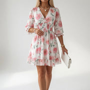 Maelona - Minikleid mit floralen Smock-Details in Soft-Touch-Qualität – Florales Pink