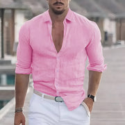 Enzo | Herren hemd Langarm, Casual Sommerhemd mit Kragen – Rosa