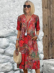Sommerfeld | Leichtes Midikleid mit V-Ausschnitt – Knallrot