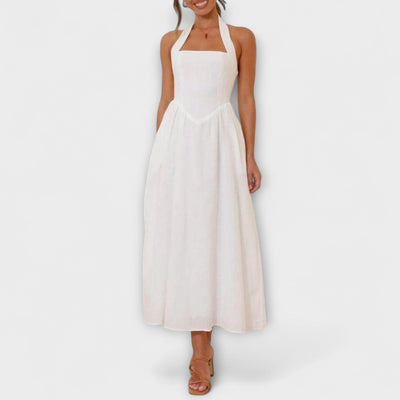 Lydia - Mid-Length Schwarzes Halterkleid mit Taillendetail