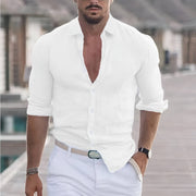 Enzo | Herren hemd Langarm, Casual Sommerhemd mit Kragen – Weiß