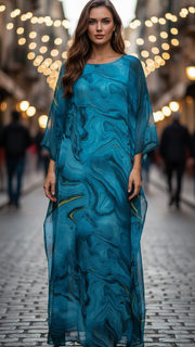 Indra | Damen Chiffon Maxi Kleid Fließend Kaftan Abendkleid – Blau