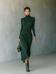 Dunkelgrünes Strick-Midikleid in Wickeloptik – Dunkelgrün