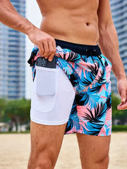 Herren Schnelltrocknende Badehose Mit Kompressions-Innenshorts – Sportliche Strandshorts – Blühende Orchidee