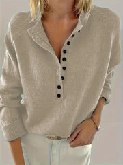 Clara | Stilvoller Strickpullover mit V-Ausschnitt und Knopfleiste – Khaki