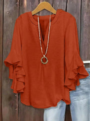 Norabelle - Elegante Bluse mit Rüschenärmeln – Orange