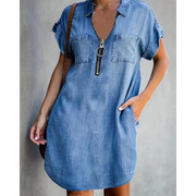 Genevalle - Lässiges Chambray-Kleid mit Taschen – Dunkelblau