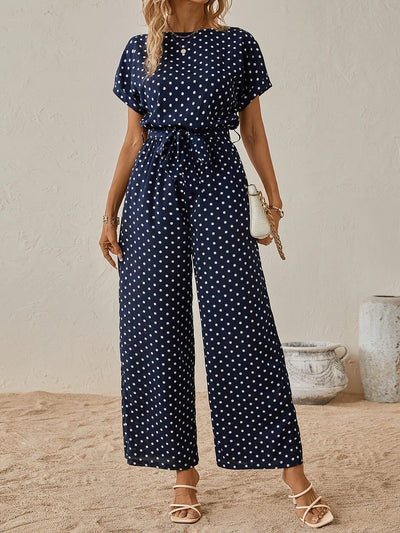 Trendiger Damen Jumpsuit mit Taillenband und Punktmuster - PunktLaune