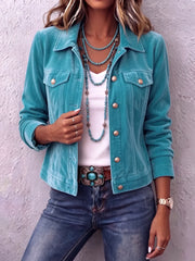 Amandria - Jacke mit Vintage-Waschung und Knopfleiste – Blau