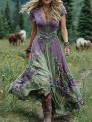 Sophie | Damen Maxikleid bunt fließend und elegant – Lila