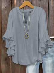 Norabelle - Elegante Bluse mit Rüschenärmeln – Grau