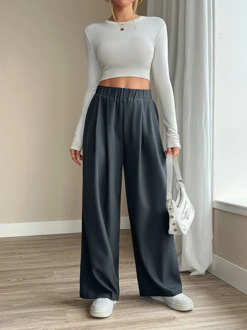 Irina | Mühelos stilvolle graue weit geschnittene Hose