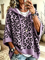 Jocasta - Oversize-Strickpullover mit Leopardenmuster – Lila