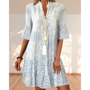 Ebony | Damen Sommer Midikleid Mit Print – Blau
