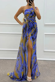 Fenna™ - Lebendige Elegante Drapierte Kleid – Cyan