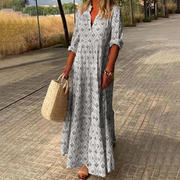 Editha | Leichtes Boho Maxi-Sommerkleid mit Langarm – Hellgrau