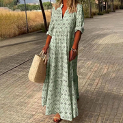 Editha | Leichtes Boho Maxi-Sommerkleid mit Langarm – Hellgrün