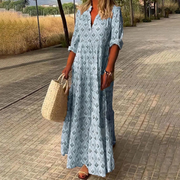 Editha | Leichtes Boho Maxi-Sommerkleid mit Langarm – Hellblau