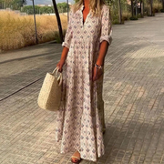 Editha | Leichtes Boho Maxi-Sommerkleid mit Langarm – Rosa